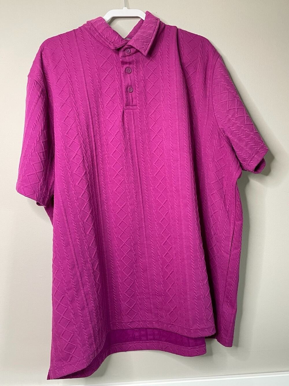 Shaquille O'Neal Polo Shirt Mens 3XLfuchsia/magen Textured Jacquard Short Sleeve